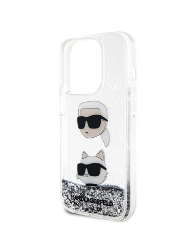 Véritable KARL LAGERFELD Case KLHCP14LLDHKCNS pour iPhone 14 Pro (Liquid Glitter KC / white)