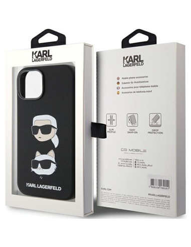 Véritable KARL LAGERFELD Case KLHCP15MSDHKCNK pour iPhone 15 Plus (Silicone KC / noir)