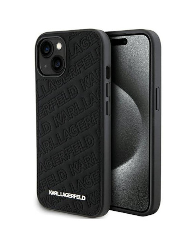 Véritable KARL LAGERFELD Case KLHCP15MPQKPMK pour iPhone 15 Plus (motif matelassé / noir)