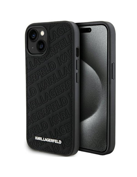Véritable KARL LAGERFELD Case KLHCP15MPQKPMK pour iPhone 15 Plus (motif matelassé / noir)