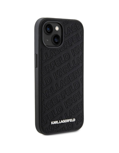 Véritable KARL LAGERFELD Case KLHCP15MPQKPMK pour iPhone 15 Plus (motif matelassé / noir)