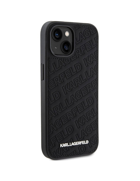 Véritable KARL LAGERFELD Case KLHCP15MPQKPMK pour iPhone 15 Plus (motif matelassé / noir)