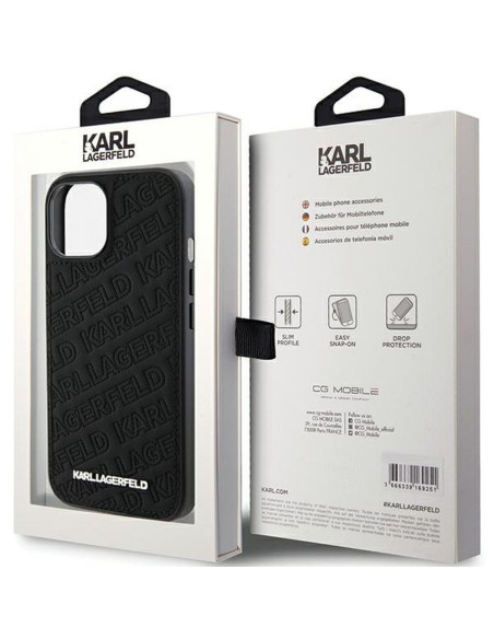 Véritable KARL LAGERFELD Case KLHCP15MPQKPMK pour iPhone 15 Plus (motif matelassé / noir)