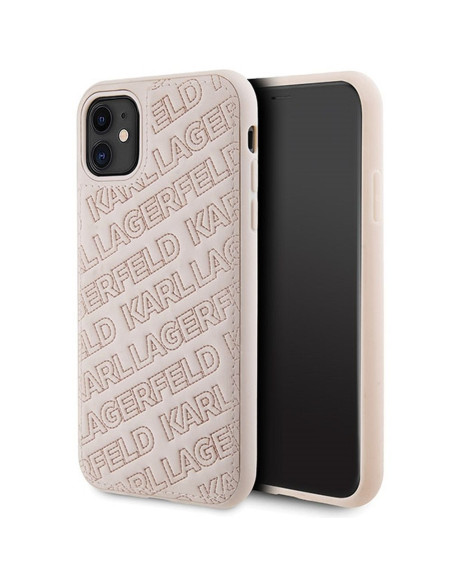 Véritable KARL LAGERFELD Case KLHCN61PQKPMP pour iPhone 11 (motif K matelassé / rose)