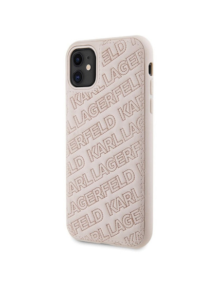Véritable KARL LAGERFELD Case KLHCN61PQKPMP pour iPhone 11 (motif K matelassé / rose)
