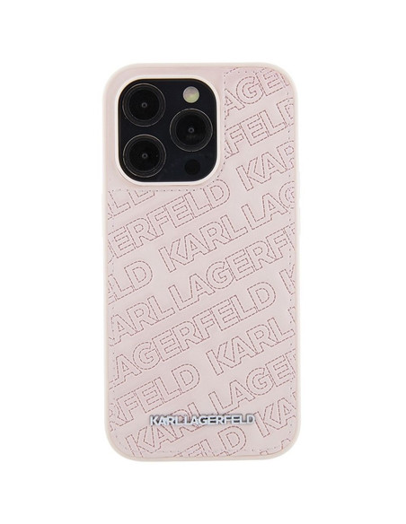 Véritable KARL LAGERFELD Case KLHCP15XPQKPMP pour iPhone 15 Pro Max (motif matelassé / rose)