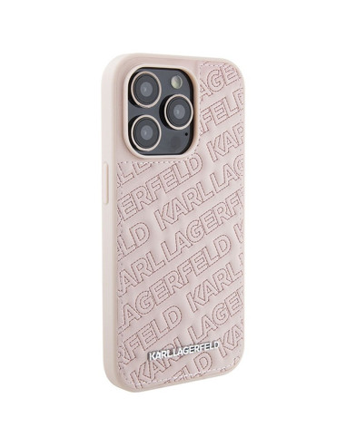 Véritable KARL LAGERFELD Case KLHCP15XPQKPMP pour iPhone 15 Pro Max (motif matelassé / rose)