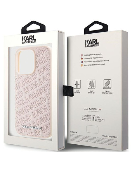 Véritable KARL LAGERFELD Case KLHCP15XPQKPMP pour iPhone 15 Pro Max (motif matelassé / rose)