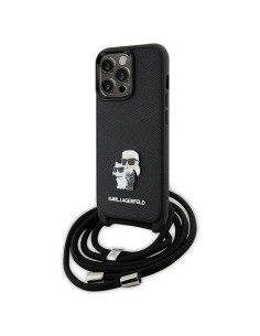 Véritable KARL LAGERFELD Case KLHCP13LSAKCPSK pour iPhone 13 Pro (Saffiano KC Metal PIN Crossbody / Black)