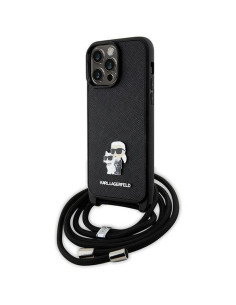 Véritable KARL LAGERFELD Case KLHCP13XSAKCPSK pour iPhone 13 Pro Max (Saffiano KC Metal PIN Crossbody / noir)