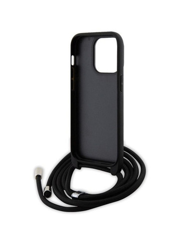 Véritable KARL LAGERFELD Case KLHCP14LSAKCPSK pour iPhone 14 Pro (Saffiano KC Metal PIN Crossbody / noir)