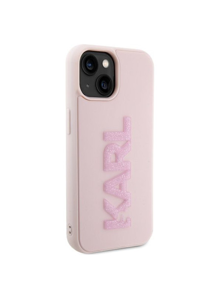 Véritable KARL LAGERFELD Case KLHCP15S3DMBKCP pour iPhone 15 (3D Logo Glitter / pink)
