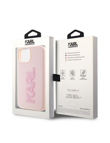 Véritable KARL LAGERFELD Case KLHCP15S3DMBKCP pour iPhone 15 (3D Logo Glitter / pink)