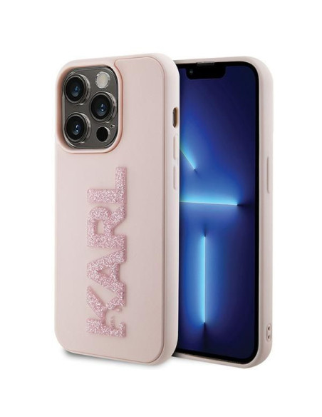 Véritable KARL LAGERFELD Case KLHCP15L3DMBKCP pour iPhone 15 PRO (3D Logo Glitter / pink)