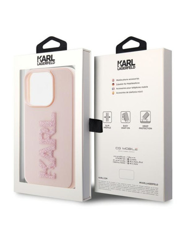 Véritable KARL LAGERFELD Case KLHCP15L3DMBKCP pour iPhone 15 PRO (3D Logo Glitter / pink)