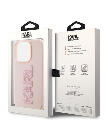 Véritable KARL LAGERFELD Case KLHCP15L3DMBKCP pour iPhone 15 PRO (3D Logo Glitter / pink)