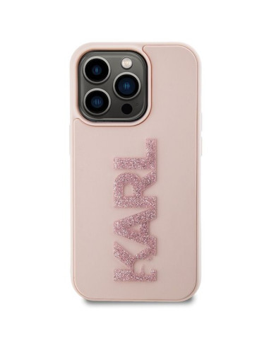 Véritable KARL LAGERFELD Case KLHCP15X3DMBKCP pour iPhone 15 PRO MAX (3D Logo Glitter / pink)