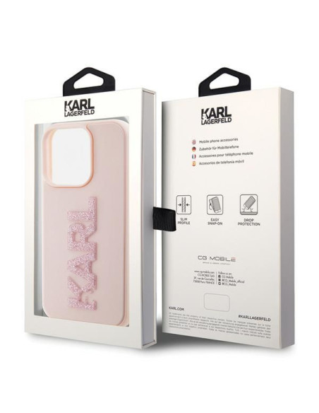 Véritable KARL LAGERFELD Case KLHCP15X3DMBKCP pour iPhone 15 PRO MAX (3D Logo Glitter / pink)