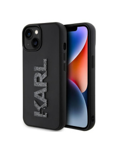 Véritable KARL LAGERFELD Case KLHCP15S3DMBKCK pour iPhone 15 (Logo 3D Glitter / noir)