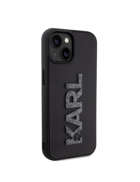 Véritable KARL LAGERFELD Case KLHCP15S3DMBKCK pour iPhone 15 (Logo 3D Glitter / noir)