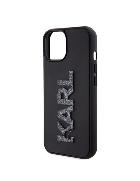 Véritable KARL LAGERFELD Case KLHCP15S3DMBKCK pour iPhone 15 (Logo 3D Glitter / noir)