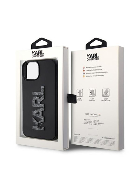 Véritable KARL LAGERFELD Case KLHCP15S3DMBKCK pour iPhone 15 (Logo 3D Glitter / noir)