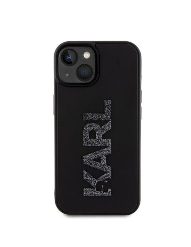 Véritable KARL LAGERFELD Case KLHCP15M3DMBKCK pour iPhone 15 PLUS (Logo 3D Glitter / noir)