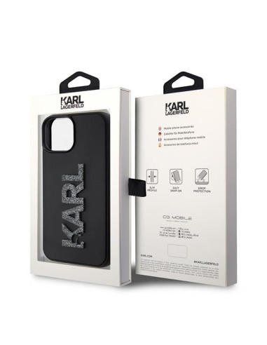 Véritable KARL LAGERFELD Case KLHCP15M3DMBKCK pour iPhone 15 PLUS (Logo 3D Glitter / noir)