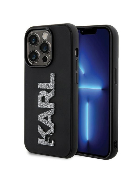 Véritable KARL LAGERFELD Case KLHCP15X3DMBKCK pour iPhone 15 PRO MAX (3D Logo Glitter / noir)