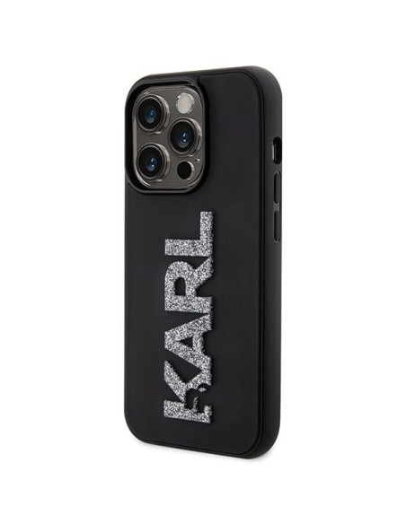 Véritable KARL LAGERFELD Case KLHCP15X3DMBKCK pour iPhone 15 PRO MAX (3D Logo Glitter / noir)