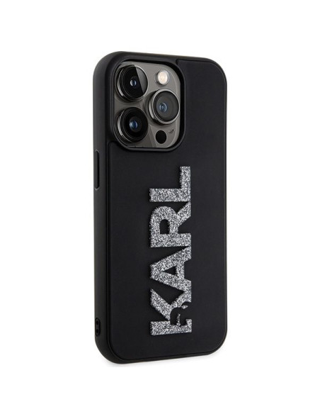 Véritable KARL LAGERFELD Case KLHCP15X3DMBKCK pour iPhone 15 PRO MAX (3D Logo Glitter / noir)