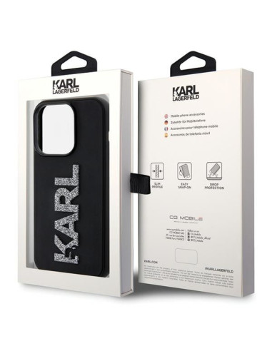 Véritable KARL LAGERFELD Case KLHCP15X3DMBKCK pour iPhone 15 PRO MAX (3D Logo Glitter / noir)