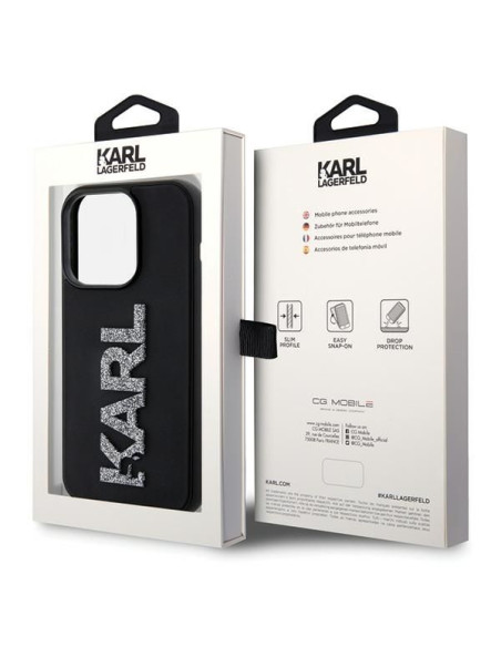 Véritable KARL LAGERFELD Case KLHCP15X3DMBKCK pour iPhone 15 PRO MAX (3D Logo Glitter / noir)