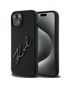 Véritable KARL LAGERFELD Case KLHCP15SSKSBMCK pour iPhone 15 (Silicone Karl Script Logo / Black)