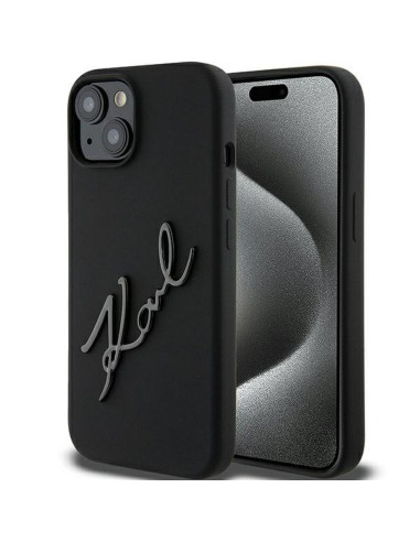 Véritable KARL LAGERFELD Case KLHCP15SSKSBMCK pour iPhone 15 (Silicone Karl Script Logo / Black)