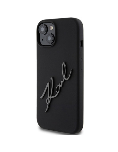 Véritable KARL LAGERFELD Case KLHCP15SSKSBMCK pour iPhone 15 (Silicone Karl Script Logo / Black)
