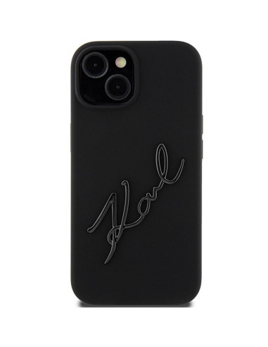 Véritable KARL LAGERFELD Case KLHCP15SSKSBMCK pour iPhone 15 (Silicone Karl Script Logo / Black)