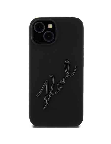 Véritable KARL LAGERFELD Case KLHCP15SSKSBMCK pour iPhone 15 (Silicone Karl Script Logo / Black)