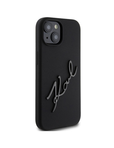 Véritable KARL LAGERFELD Case KLHCP15SSKSBMCK pour iPhone 15 (Silicone Karl Script Logo / Black)