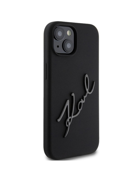 Véritable KARL LAGERFELD Case KLHCP15SSKSBMCK pour iPhone 15 (Silicone Karl Script Logo / Black)