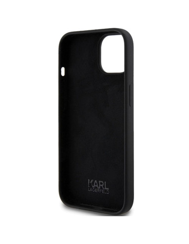 Véritable KARL LAGERFELD Case KLHCP15SSKSBMCK pour iPhone 15 (Silicone Karl Script Logo / Black)