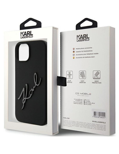 Véritable KARL LAGERFELD Case KLHCP15SSKSBMCK pour iPhone 15 (Silicone Karl Script Logo / Black)
