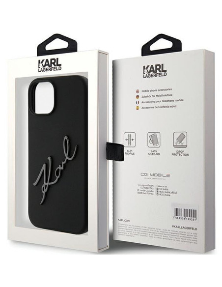 Véritable KARL LAGERFELD Case KLHCP15SSKSBMCK pour iPhone 15 (Silicone Karl Script Logo / Black)