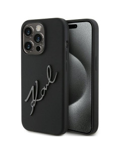 Véritable KARL LAGERFELD Case KLHCP15LSKSBMCK pour iPhone 15 Pro (Silicone Karl Script Logo / Black)