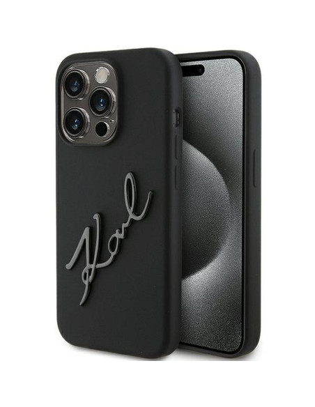 Véritable KARL LAGERFELD Case KLHCP15LSKSBMCK pour iPhone 15 Pro (Silicone Karl Script Logo / Black)