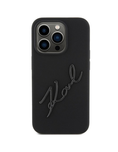 Véritable KARL LAGERFELD Case KLHCP15LSKSBMCK pour iPhone 15 Pro (Silicone Karl Script Logo / Black)