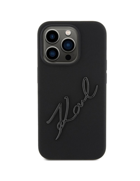 Véritable KARL LAGERFELD Case KLHCP15LSKSBMCK pour iPhone 15 Pro (Silicone Karl Script Logo / Black)