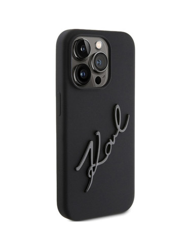 Véritable KARL LAGERFELD Case KLHCP15LSKSBMCK pour iPhone 15 Pro (Silicone Karl Script Logo / Black)