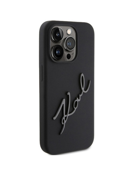Véritable KARL LAGERFELD Case KLHCP15LSKSBMCK pour iPhone 15 Pro (Silicone Karl Script Logo / Black)