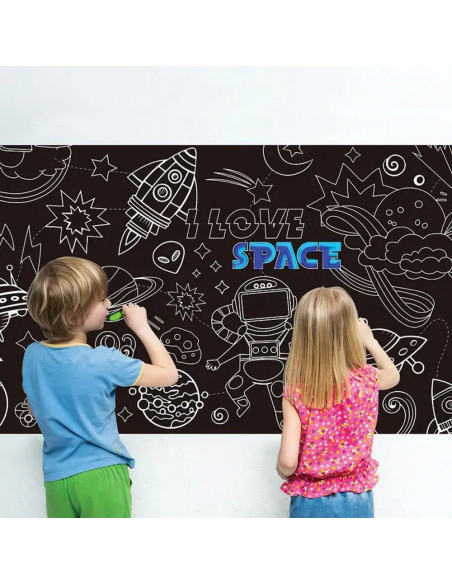 Tableau mural réglable auto-adhésif pour enfants 45 x 200 cm + craie RC-K-340 noir